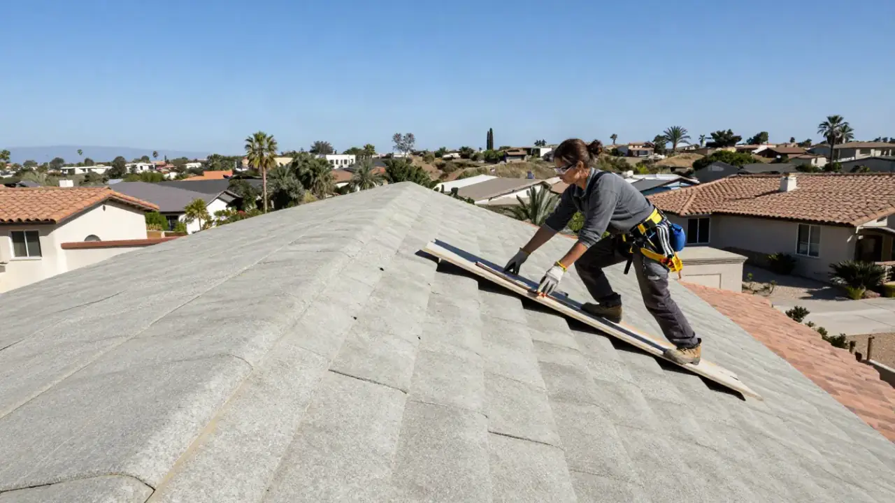 Tile Roof Repair in Laguna Niguel, California: wide shot of a residential home in Laguna Niguel with a fully repaired and